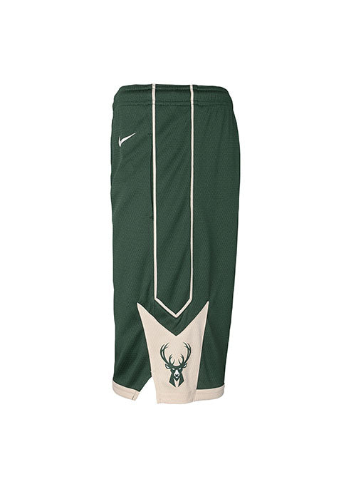 Youth Nike Icon Milwaukee Bucks Swingman Shorts in Green and Cream - Left Side View