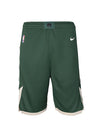 Youth Nike Icon Milwaukee Bucks Swingman Shorts in Green and Cream - Front View