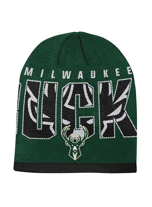 Youth Outerstuff Legacy Milwaukee Bucks Knit Hat in Green - Front View
