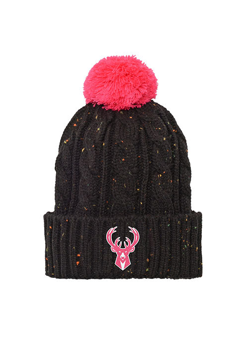 Youth Girls Outerstuff Pom Nep Milwaukee Bucks Knit Hat in Black and Pink - Front View
