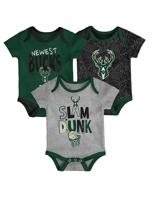 Newborn Outerstuff Slam Dunk Milwaukee Bucks 3-Piece Creeper Set - Full Set View