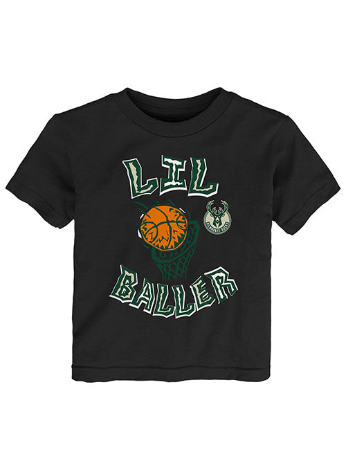 Toddler Outerstuff Lil Baller Milwaukee Bucks T-Shirt in Black - Front View