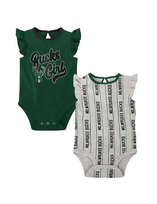 Newborn Girl's Outerstuff Double Team Milwaukee Bucks 2-Piece Onesie Set - Full Set Front View