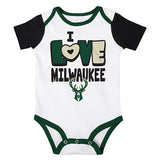 Newborn Girl's Love & Basketball Milwaukee Bucks 3 Piece Set - Onesie Front View