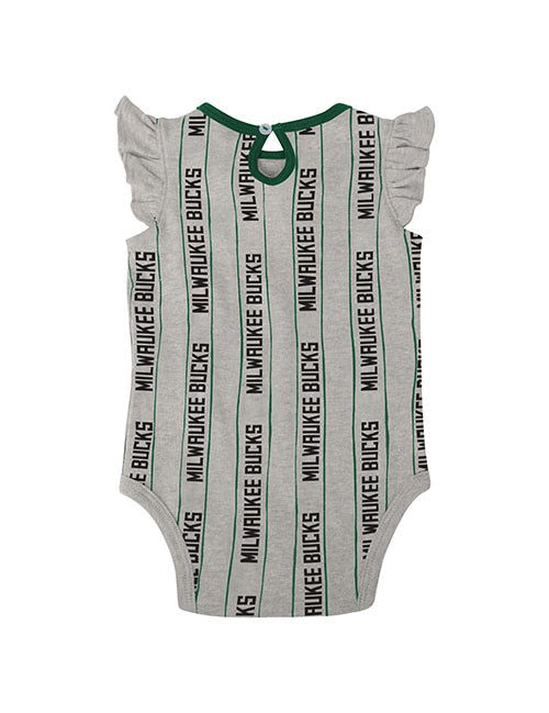 Infant Girls Double Team Milwaukee Bucks 2-Piece Onesie Set - Grey Onesie Back View