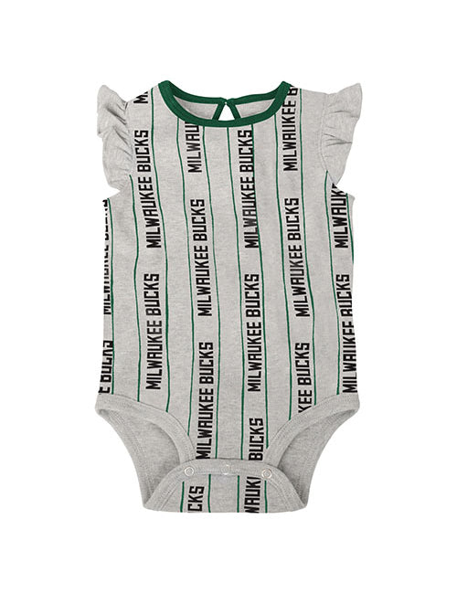 Infant Girls Double Team Milwaukee Bucks 2-Piece Onesie Set - Grey Onesie Front View