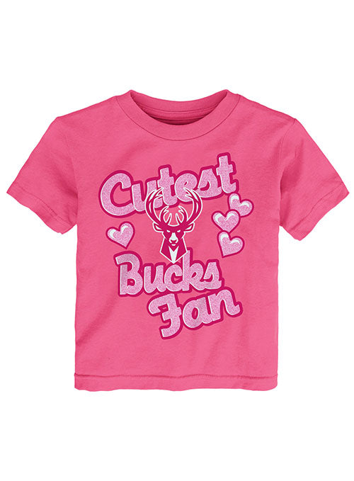 Toddler Girls Outerstuff Cutest Fan Milwaukee Bucks T-Shirt in Pink - Front View