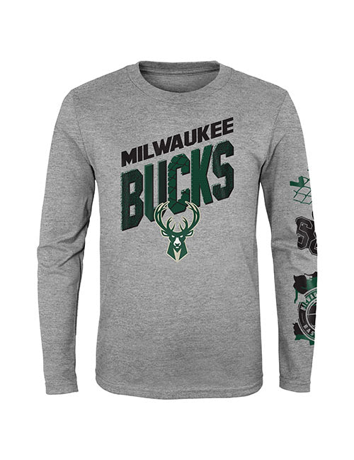 Youth Outerstuff Parks Wrecks Milwaukee Bucks T-Shirt in Grey - Front View