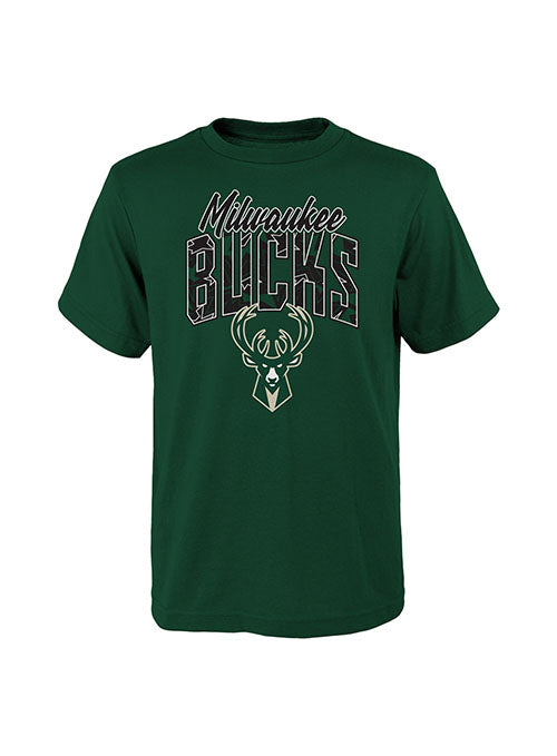 Youth Outerstuff Tri-Ball Milwaukee Bucks T-Shirt in Green - Front View