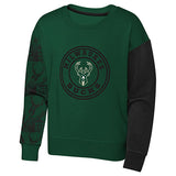 Youth Girls Outerstuff Trifecta Milwaukee Bucks Crewneck Sweatshirt in Green and Black - Front View
