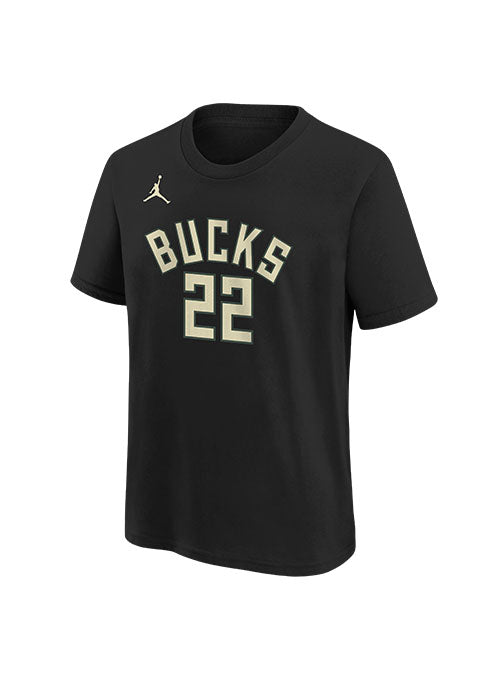 Youth Jordan Statement Edition Khris Middleton Milwaukee Bucks T-Shirt in Black - Front View