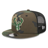 New Era Woodland Trucker 9Fifty Milwaukee Bucks Snapback Hat - Angled Left Side View