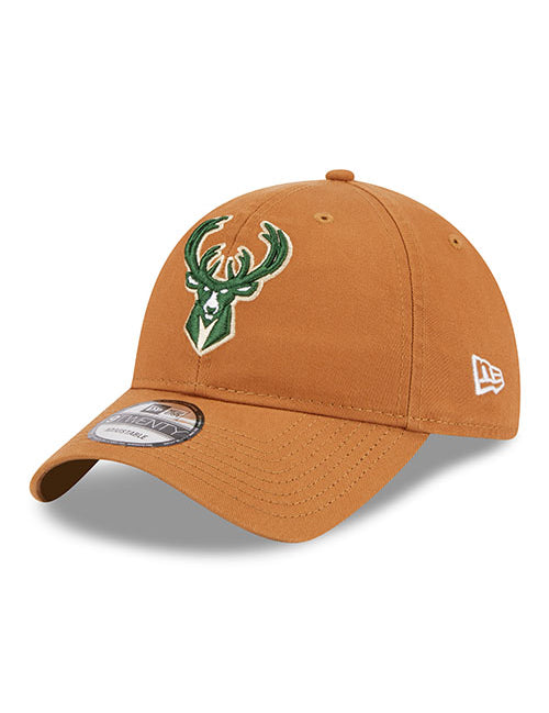 New Era Icon 9Twenty Bronze Milwaukee Bucks Adjustable Hat in Tan - Angled Left Side View
