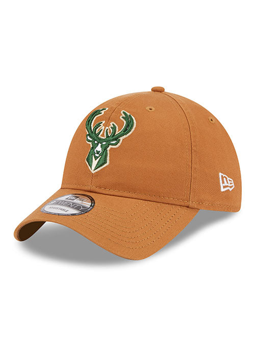 New Era Icon 9Twenty Bronze Milwaukee Bucks Adjustable Hat in Tan - Angled Left Side View