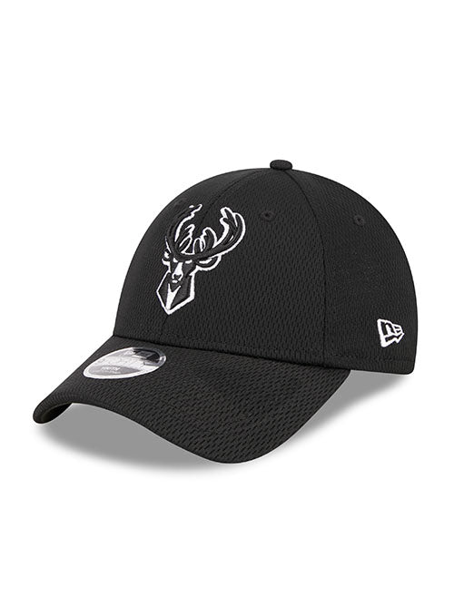 Youth New Era Tonal Icon 9Forty Milwaukee Bucks Adjustable Hat in Black - Angled Left Side View