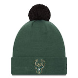 New Era Cuff Pom Solid Icon Milwaukee Bucks Knitted Hat in Green - Front View