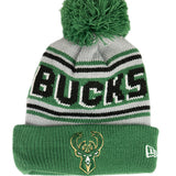 Youth New Era Cuff Pom Wordmark Milwaukee Bucks Knit Hat