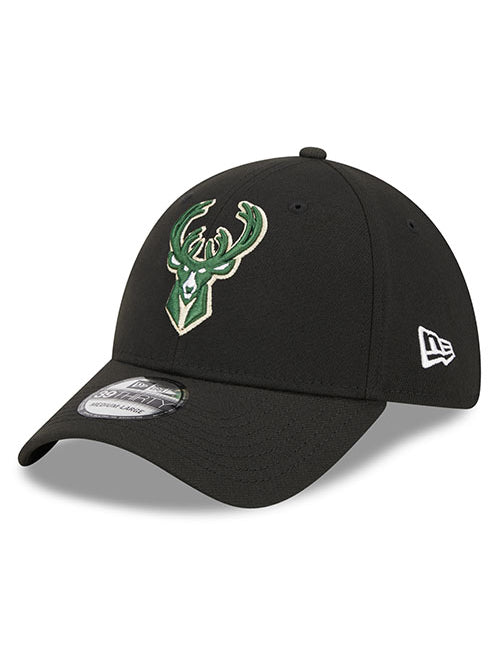 New Era Icon 39thirty Black Milwaukee Bucks Flex Fit Hat - Angled Left Side View