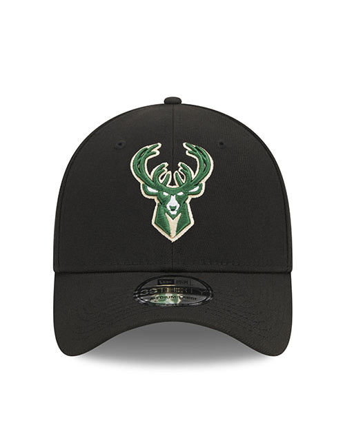 New Era Icon 39thirty Black Milwaukee Bucks Flex Fit Hat - Front View