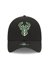 New Era Icon 39thirty Black Milwaukee Bucks Flex Fit Hat - Front View