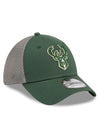 New Era Neo Icon 39Thirty Milwaukee Bucks Flex Fit Hat in Green and Grey - Angled Right Side View