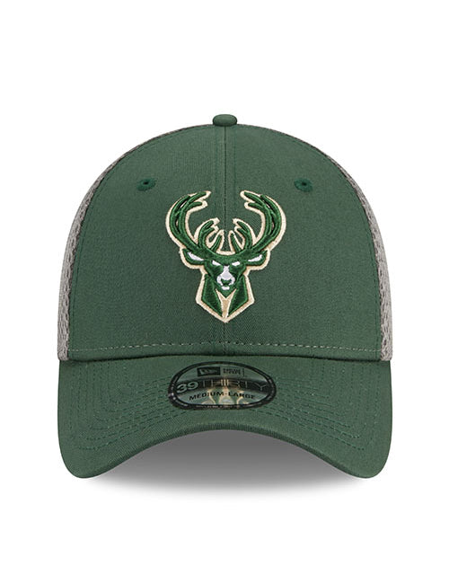New Era Neo Icon 39Thirty Milwaukee Bucks Flex Fit Hat in Green and Grey - Front View