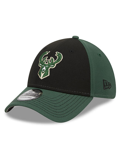Products New Era 2Tone Icon 39Thirty Milwaukee Bucks Flex Fit Hat in Black and Green - Angled Left Side View