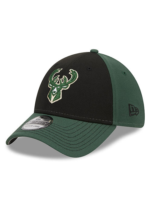 Products New Era 2Tone Icon 39Thirty Milwaukee Bucks Flex Fit Hat in Black and Green - Angled Left Side View