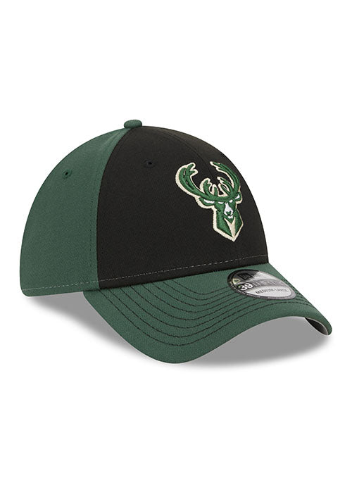 Products New Era 2Tone Icon 39Thirty Milwaukee Bucks Flex Fit Hat in Black and Green - Angled Right Side View