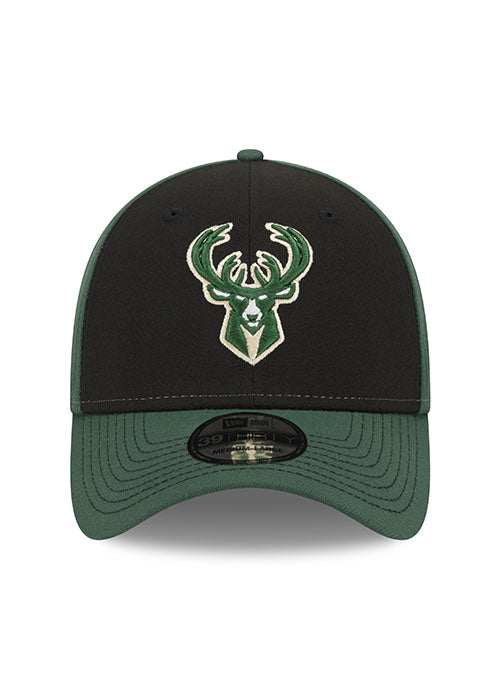 Products New Era 2Tone Icon 39Thirty Milwaukee Bucks Flex Fit Hat in Black and Green - Front View