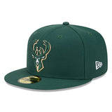 New Era Conference Patch 59Fifty Milwaukee Bucks Fitted Hat in Green - Angled Left Side View