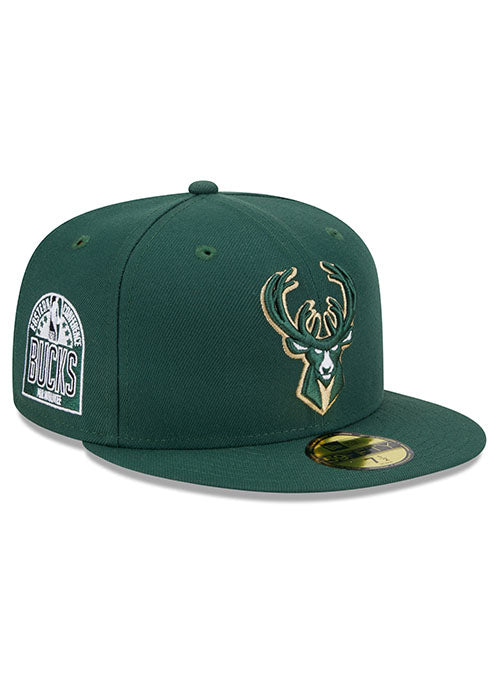 New Era Conference Patch 59Fifty Milwaukee Bucks Fitted Hat in Green - Angled Right Side View