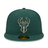 New Era Conference Patch 59Fifty Milwaukee Bucks Fitted Hat in Green - Front View