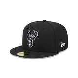 New Era Tonal Conference Patch 59FIfty Milwaukee Bucks Fitted Hat in Black - Angled Left Side View