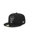 New Era Tonal Conference Patch 59FIfty Milwaukee Bucks Fitted Hat in Black - Angled Left Side View