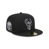 New Era Tonal Conference Patch 59FIfty Milwaukee Bucks Fitted Hat in Black - Angled Right Side View