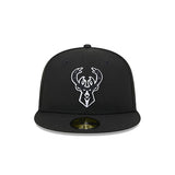 New Era Tonal Conference Patch 59FIfty Milwaukee Bucks Fitted Hat in Black - Front View