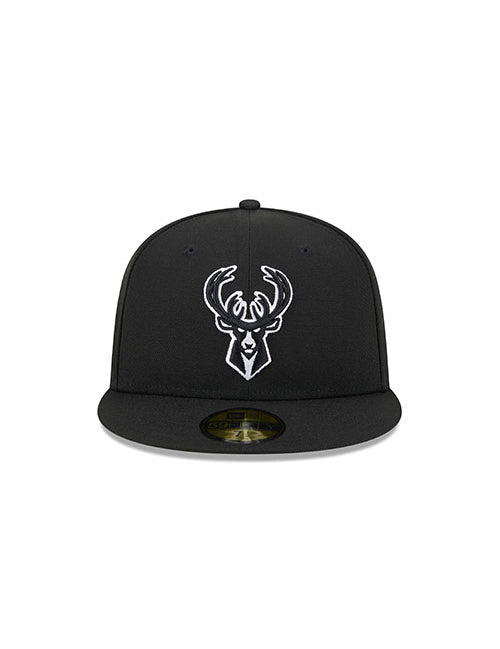 New Era Tonal Conference Patch 59FIfty Milwaukee Bucks Fitted Hat in Black - Front View