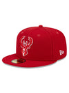 New Era Tonal Conference Patch 59Fifty Milwaukee Bucks Fitted Hat in Red - Angled Left Side View