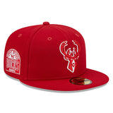 New Era Tonal Conference Patch 59Fifty Milwaukee Bucks Fitted Hat in Red - Angled Right Side View