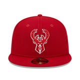New Era Tonal Conference Patch 59Fifty Milwaukee Bucks Fitted Hat in Red - Front View