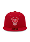 New Era Tonal Conference Patch 59Fifty Milwaukee Bucks Fitted Hat in Red - Front View