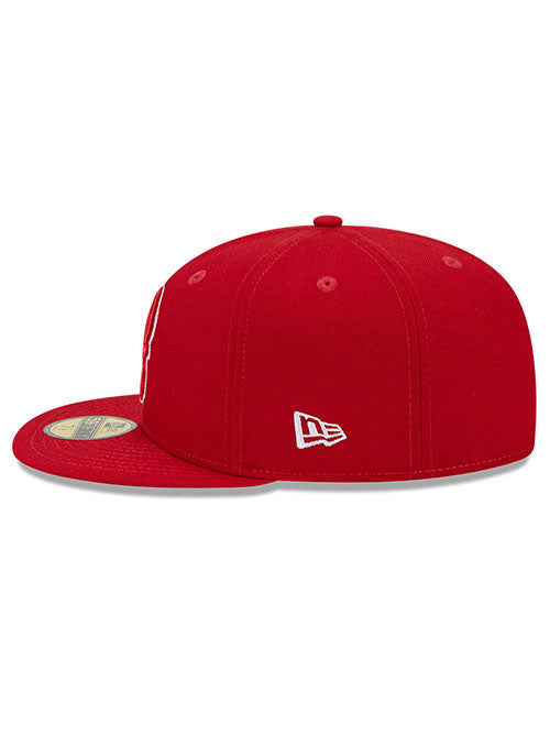 New Era Tonal Conference Patch 59Fifty Milwaukee Bucks Fitted Hat in Red - Left Side View