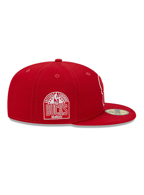 New Era Tonal Conference Patch 59Fifty Milwaukee Bucks Fitted Hat in Red - Right Side View