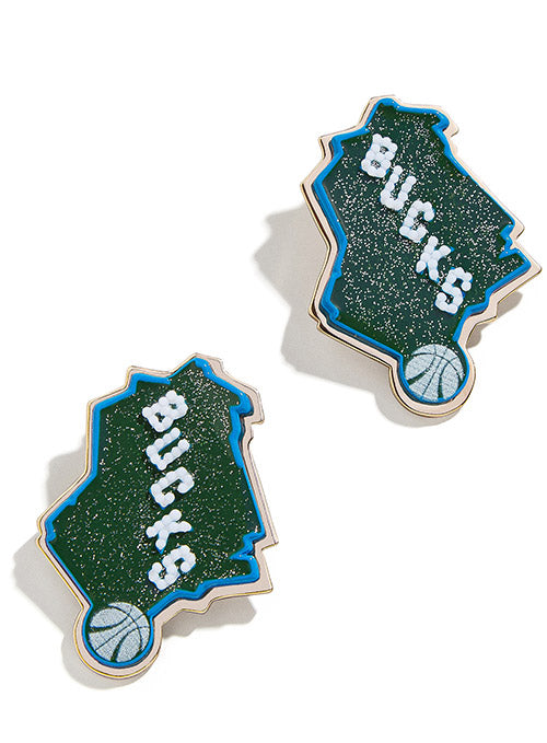 BaubleBar State Milwaukee Bucks Stud Earrings In Green - Front View