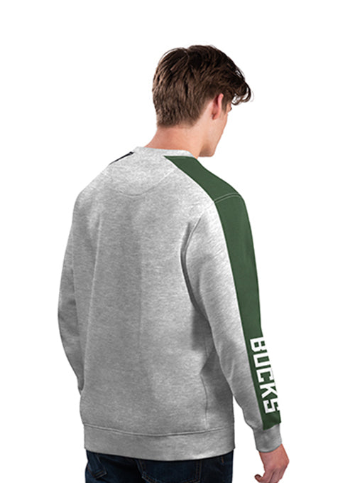 Starter Stadium State Grey Milwaukee Bucks Crewneck Sweatshirt-back