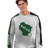 Starter Stadium State Grey Milwaukee Bucks Crewneck Sweatshirt-front