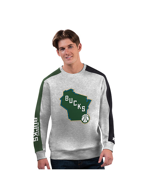 G-III Stadium State Grey Milwaukee Bucks Crewneck Sweatshirt-front 
