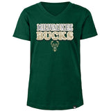 Youth Girls New Era Sparkle Green Milwaukee Bucks V-Neck T-Shirt - Front View