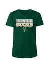 Youth Girls New Era Sparkle Green Milwaukee Bucks V-Neck T-Shirt